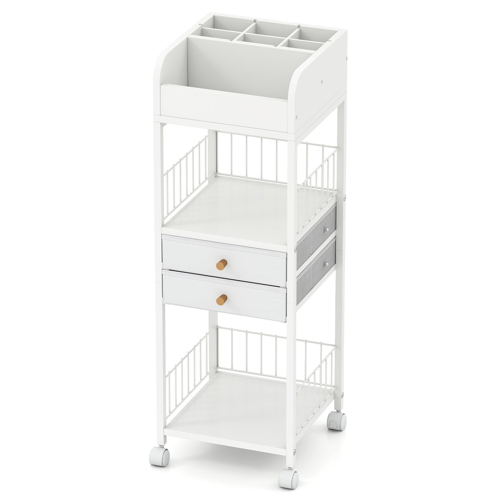 Makeup Organizer Cart with Drawers and Shelves - White