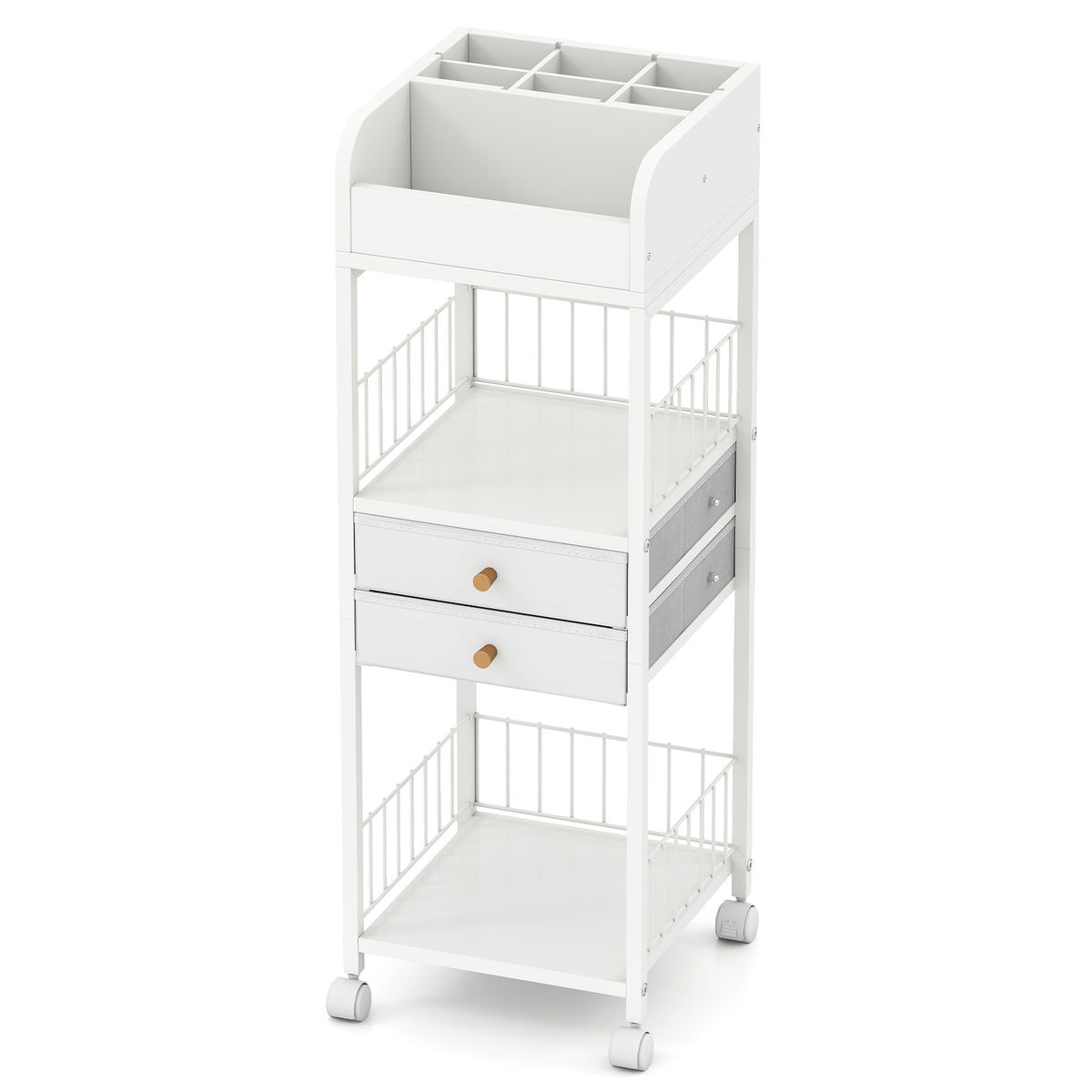 Makeup Organizer Cart with Drawers and Shelves - White
