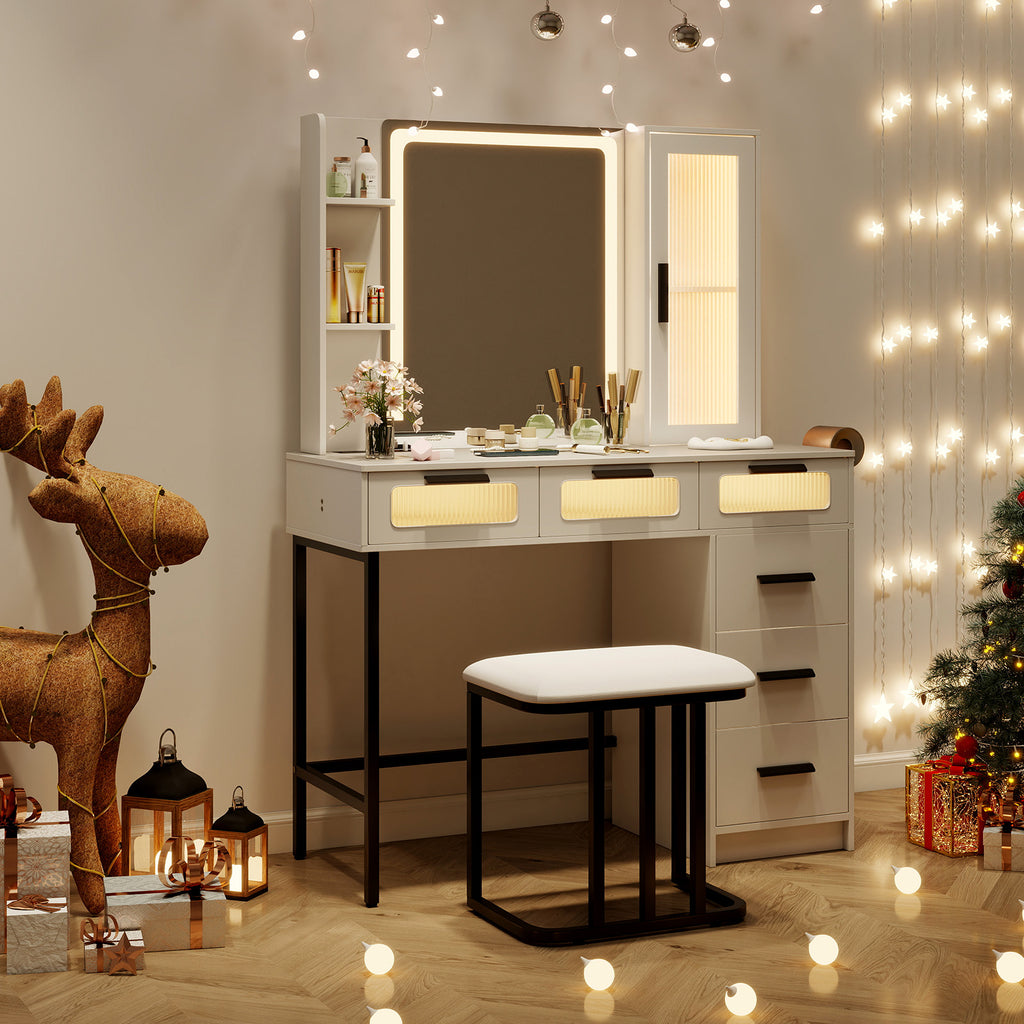Makeup Vanity Desk with LED Mirror and 6 Drawers – White