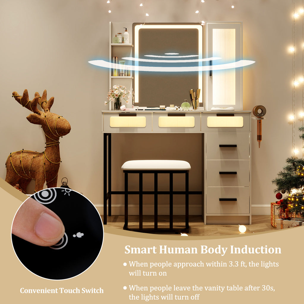 Makeup Vanity Desk with LED Mirror and 6 Drawers – White
