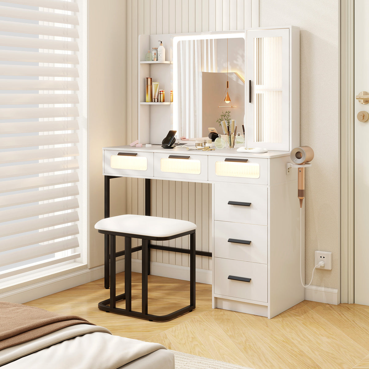 Makeup Vanity Desk with LED Mirror and 6 Drawers – White