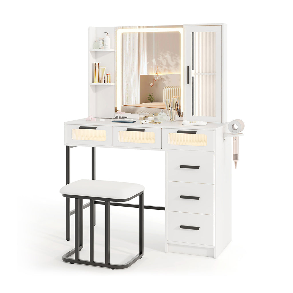 Makeup Vanity Desk with LED Mirror and 6 Drawers – White