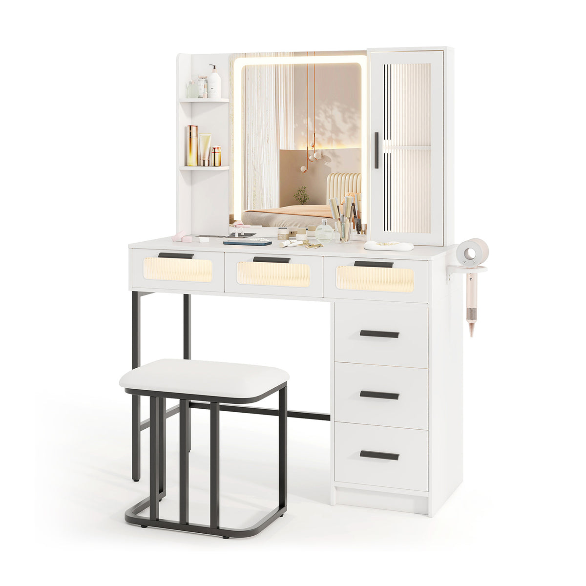 Makeup Vanity Desk with LED Mirror and 6 Drawers – White