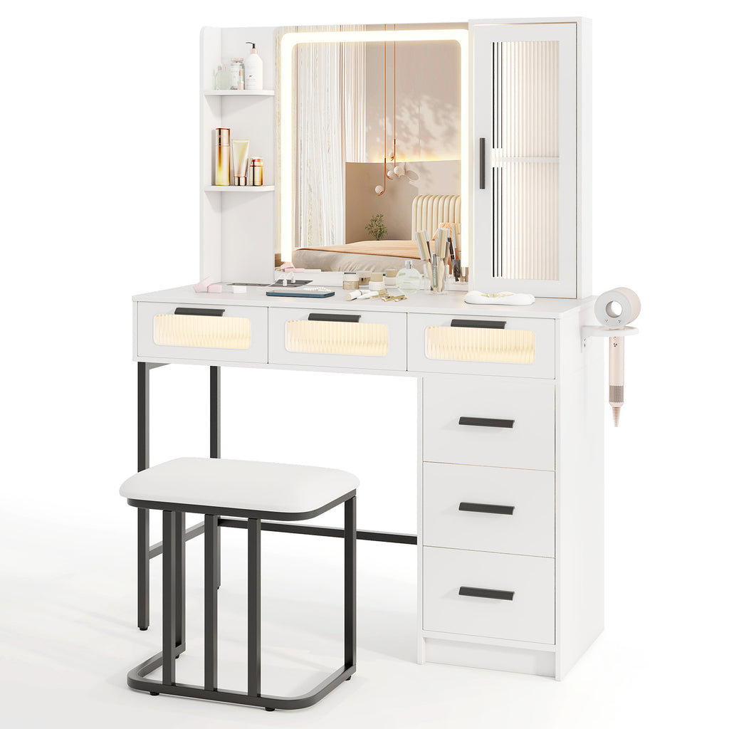 Makeup Vanity Desk with LED Mirror and 6 Drawers – White