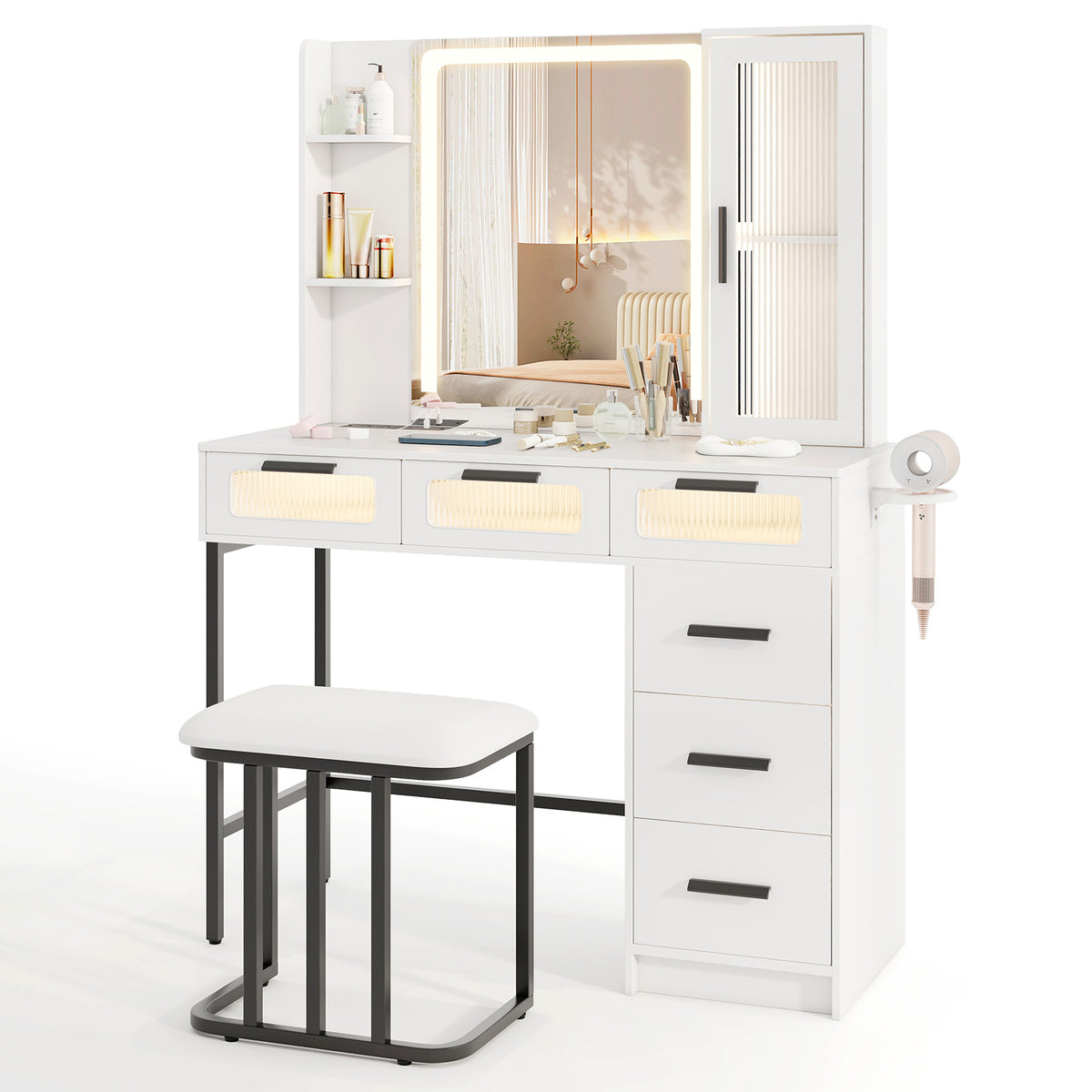 Makeup Vanity Desk with LED Mirror and 6 Drawers – White