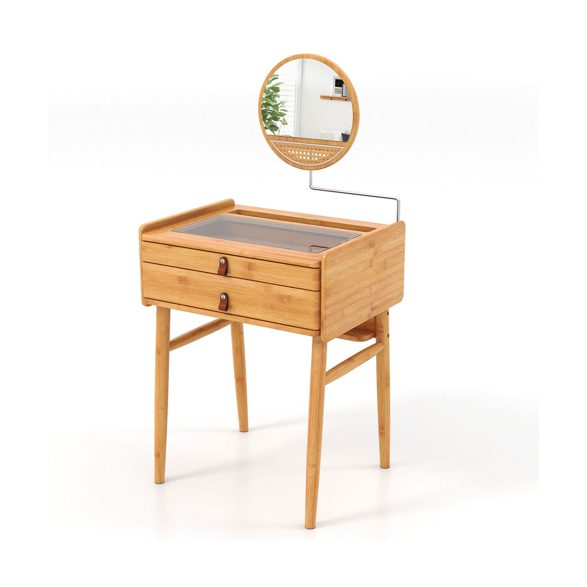 Bamboo Makeup Vanity Table with Mirror & 2 Drawers - Natural