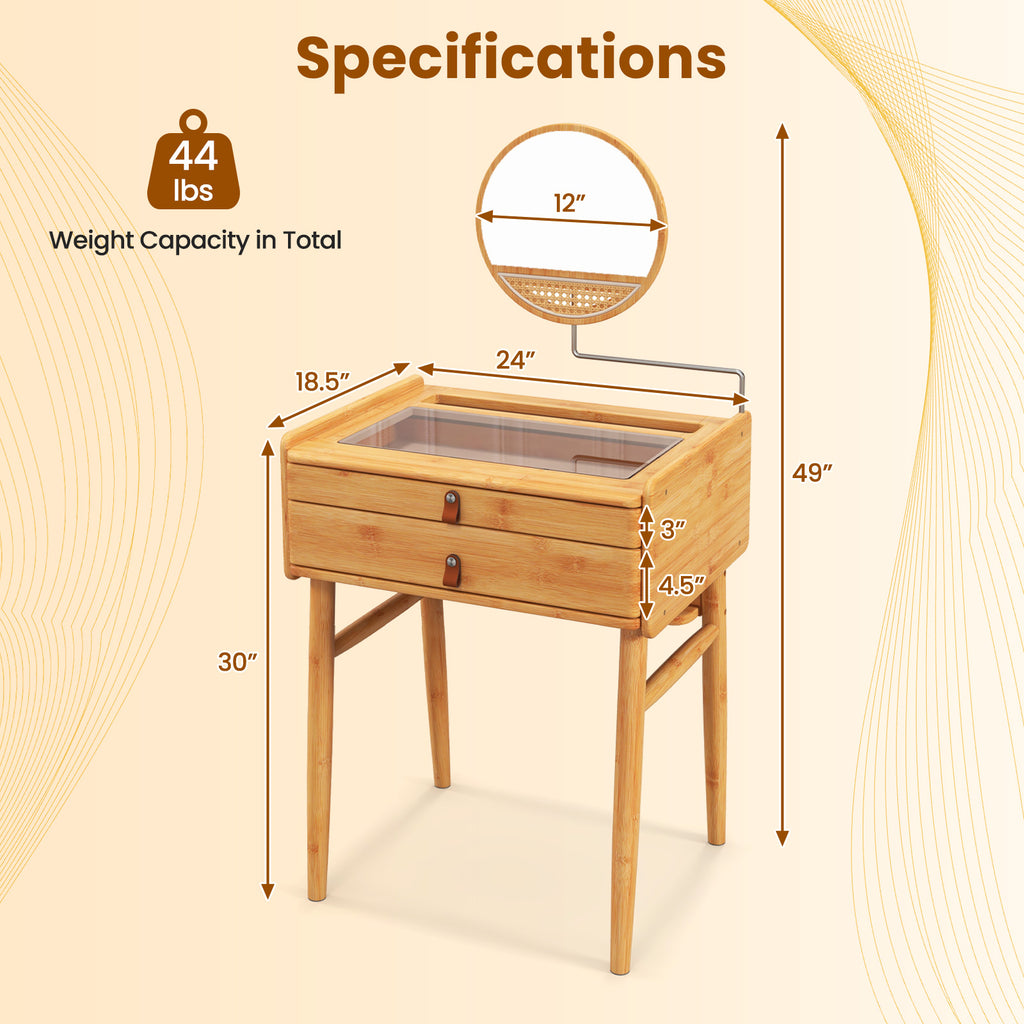 Bamboo Makeup Vanity Table with Mirror & Drawers - Natural