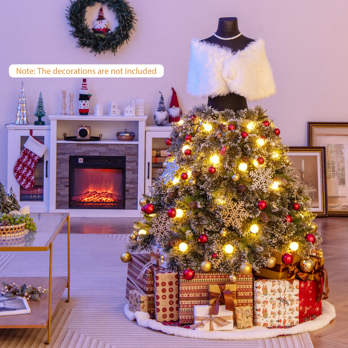 Artificial Christmas Tree with Necklace & Plush Shawl - 5 Ft Pre-lit Mannequin Xmas Tree with 465 Tips