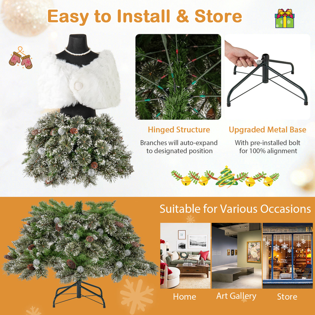 Artificial Christmas Tree with Necklace & Plush Shawl - 5 Ft Pre-lit Mannequin Xmas Tree with 465 Tips