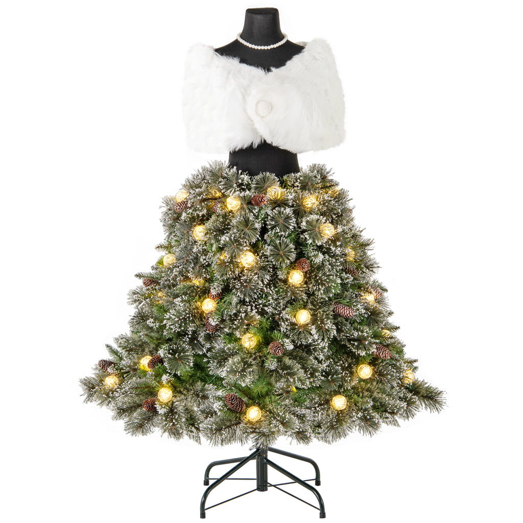 Pre-lit Artificial Christmas Tree Dress Form with Red Berries & Gold Ribbon - 5 FT with Scarf