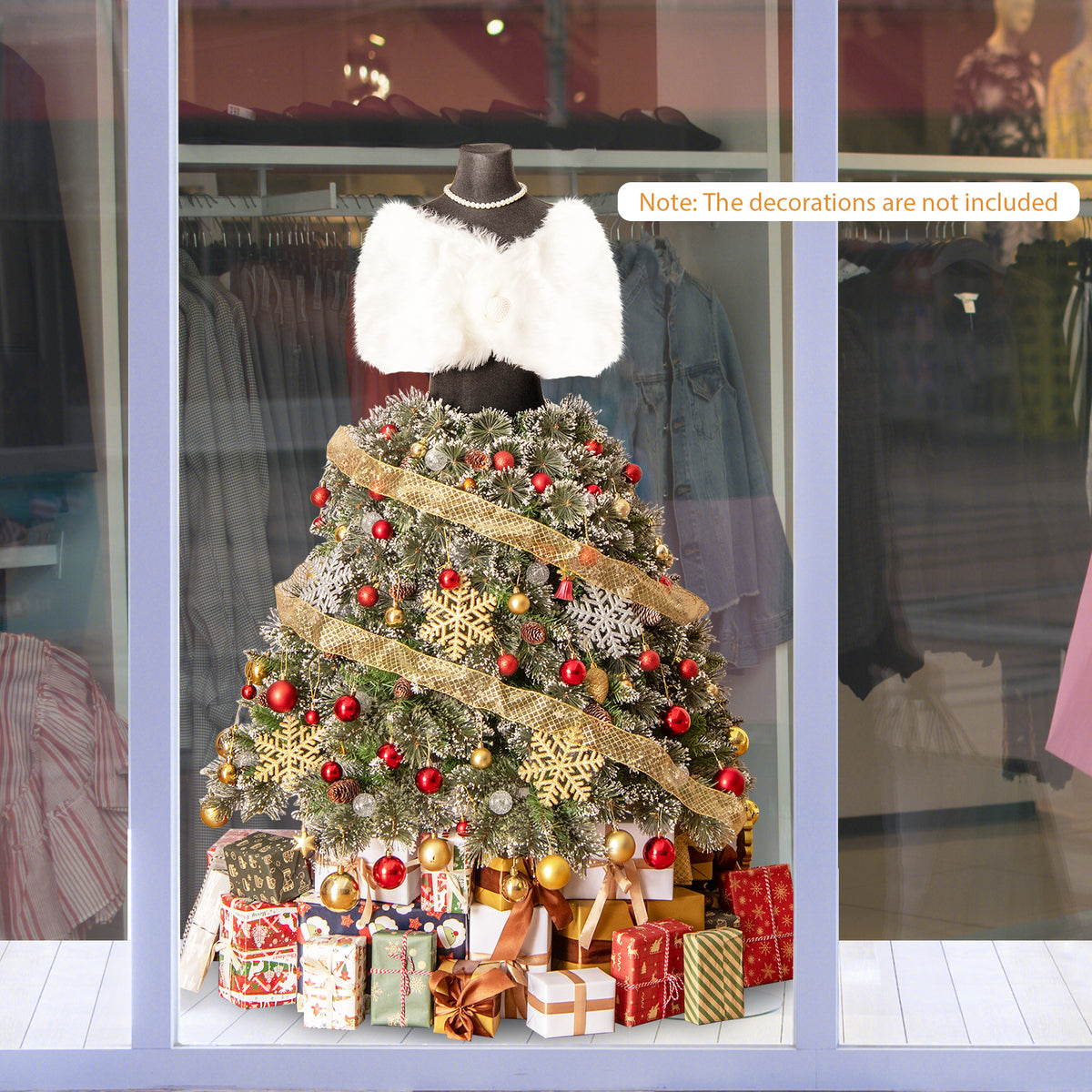 Artificial Christmas Tree with Necklace & Plush Shawl - 5 Ft Pre-lit Mannequin Xmas Tree with 465 Tips
