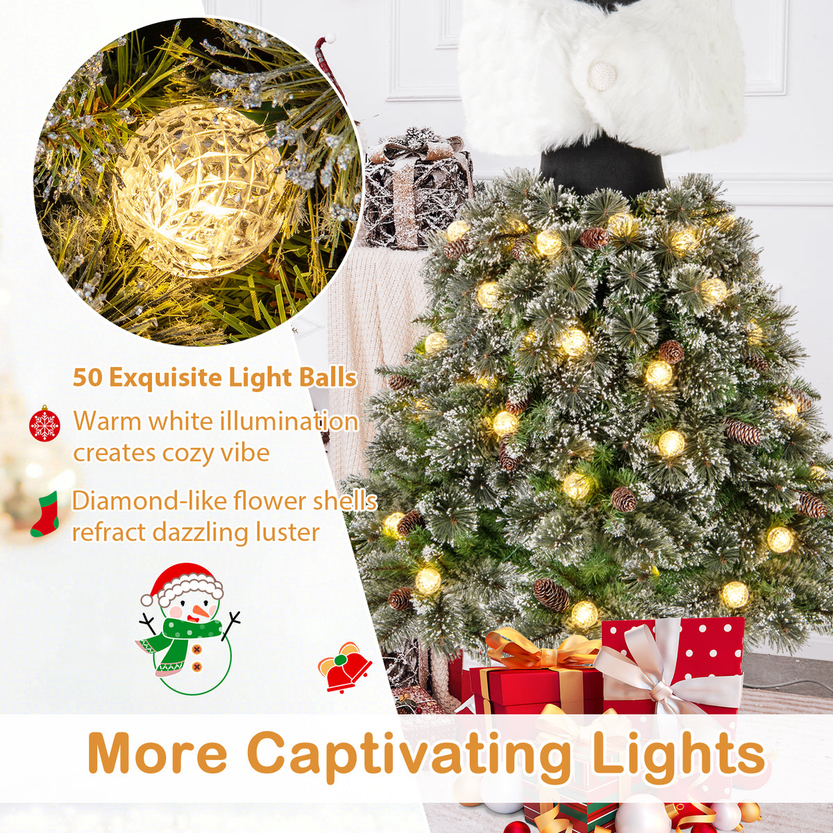 Artificial Christmas Tree with Necklace & Plush Shawl - 5 Ft Pre-lit Mannequin Xmas Tree with 465 Tips