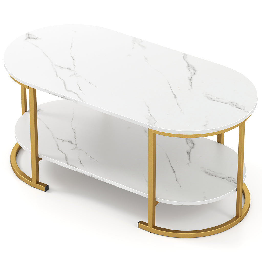 White Marble Coffee Table with Storage Shelf