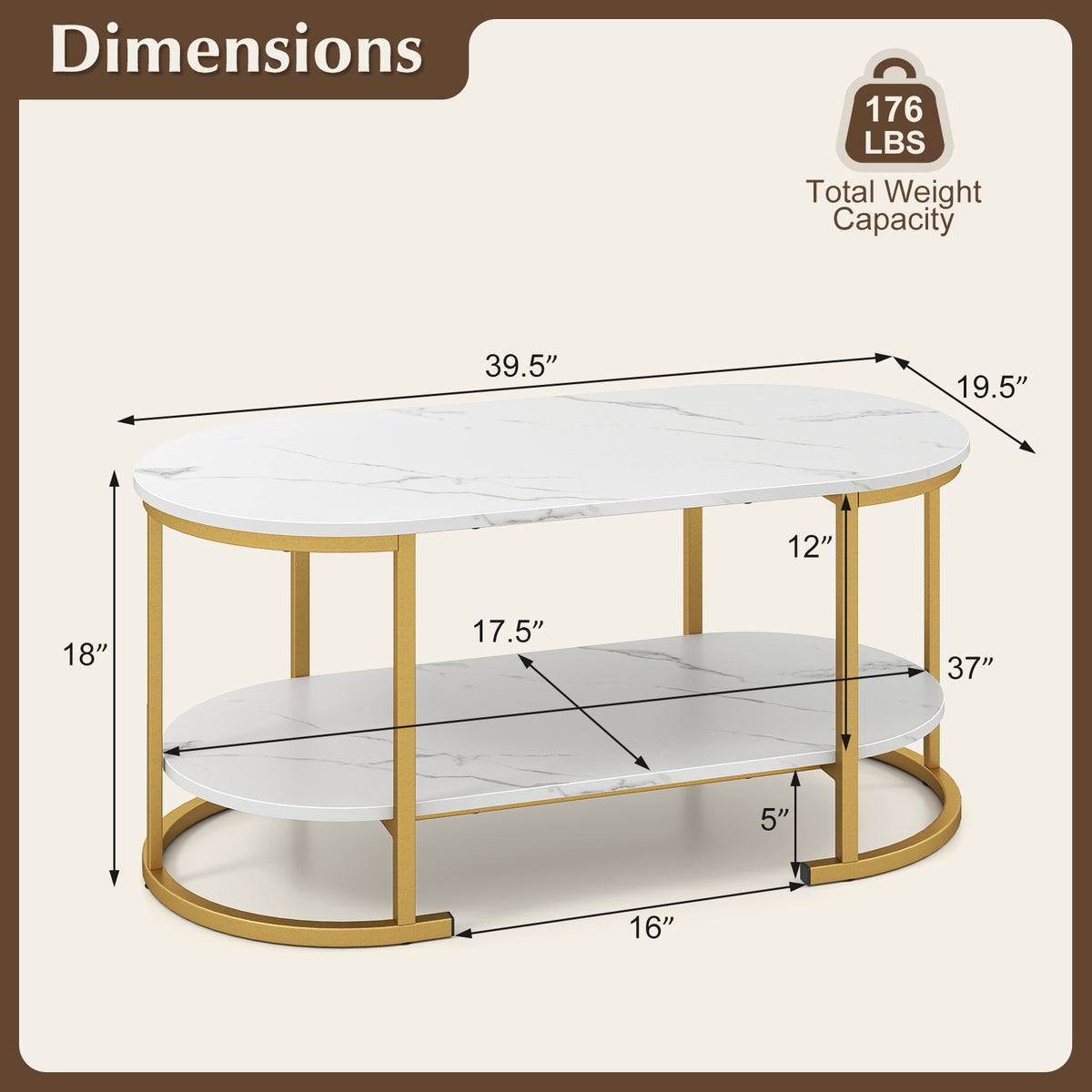 White Marble Coffee Table with Storage Shelf