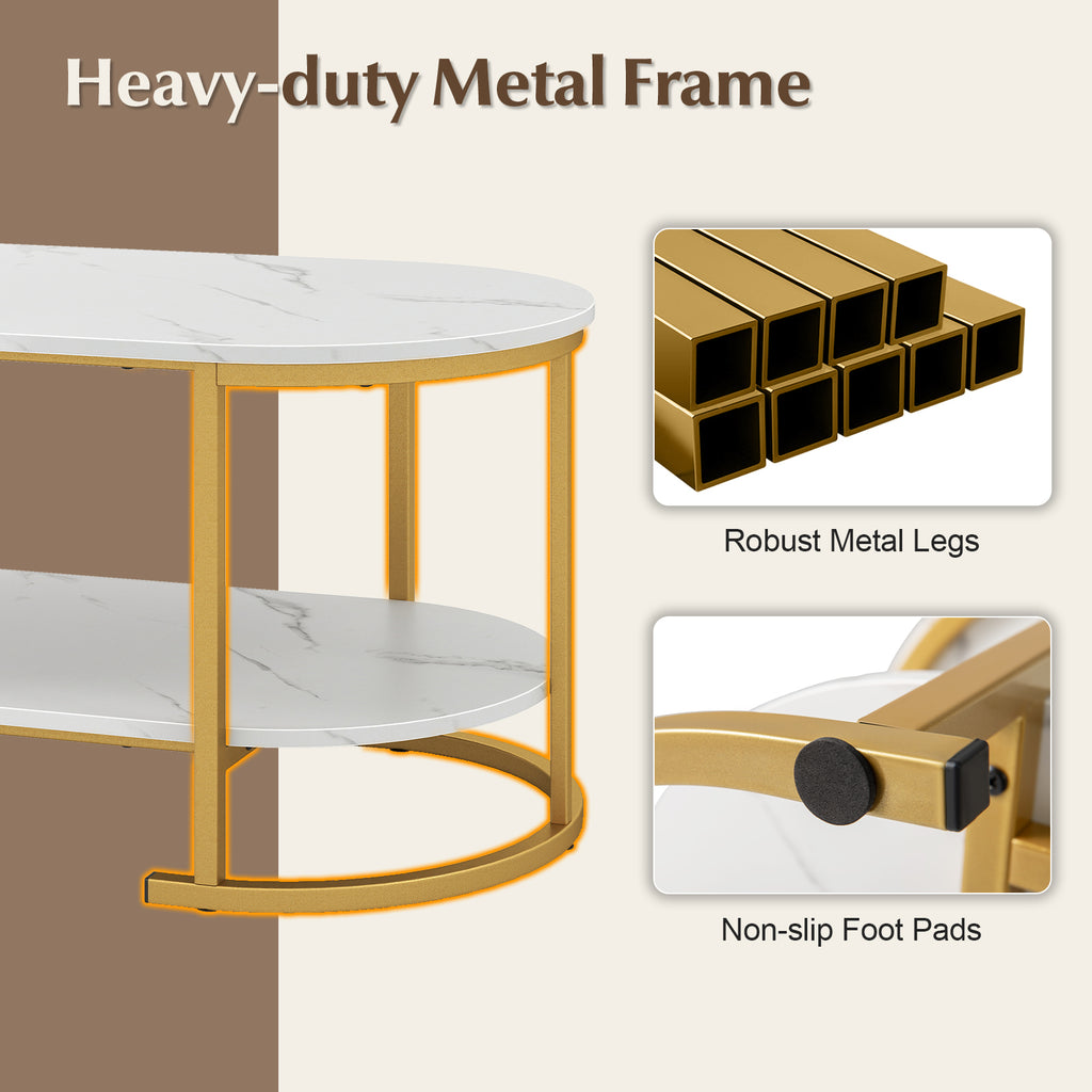 White Marble Coffee Table with Storage Shelf