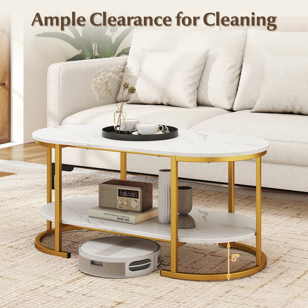 White Marble Coffee Table with Storage Shelf
