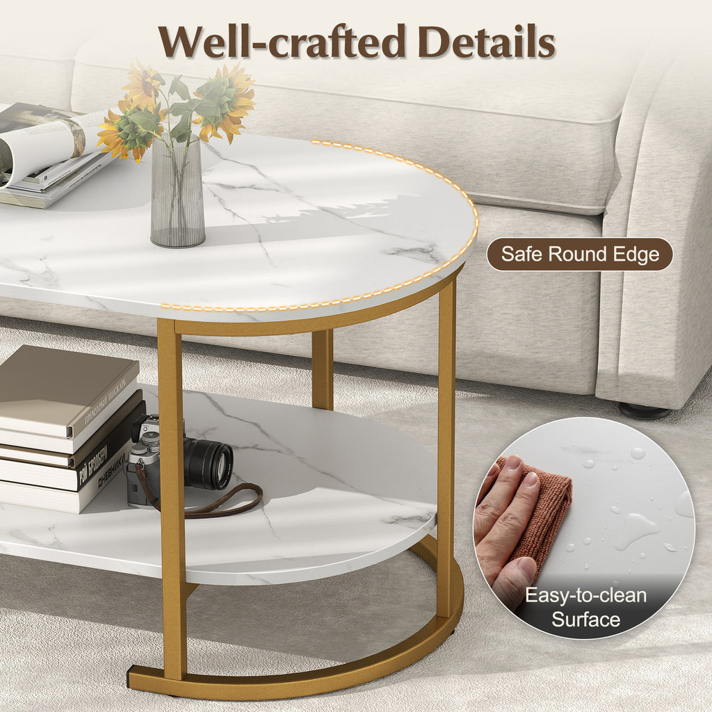 White Marble Coffee Table with Storage Shelf
