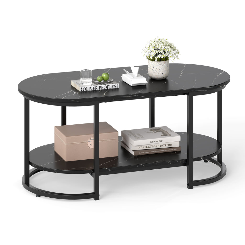 White Marble Coffee Table with Storage Shelf
