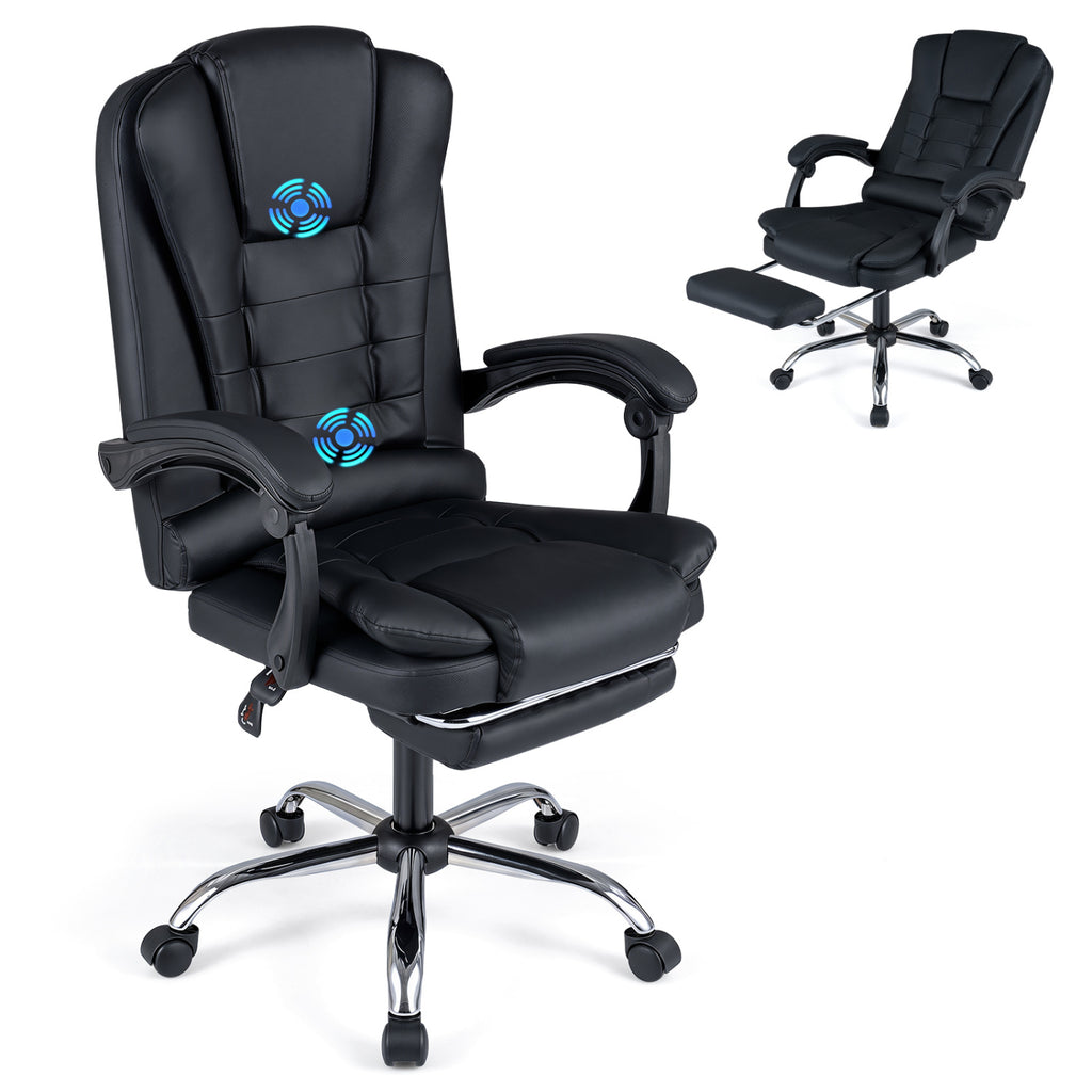 Massage Office Chair with Footrest & Reclining Backrest – Black