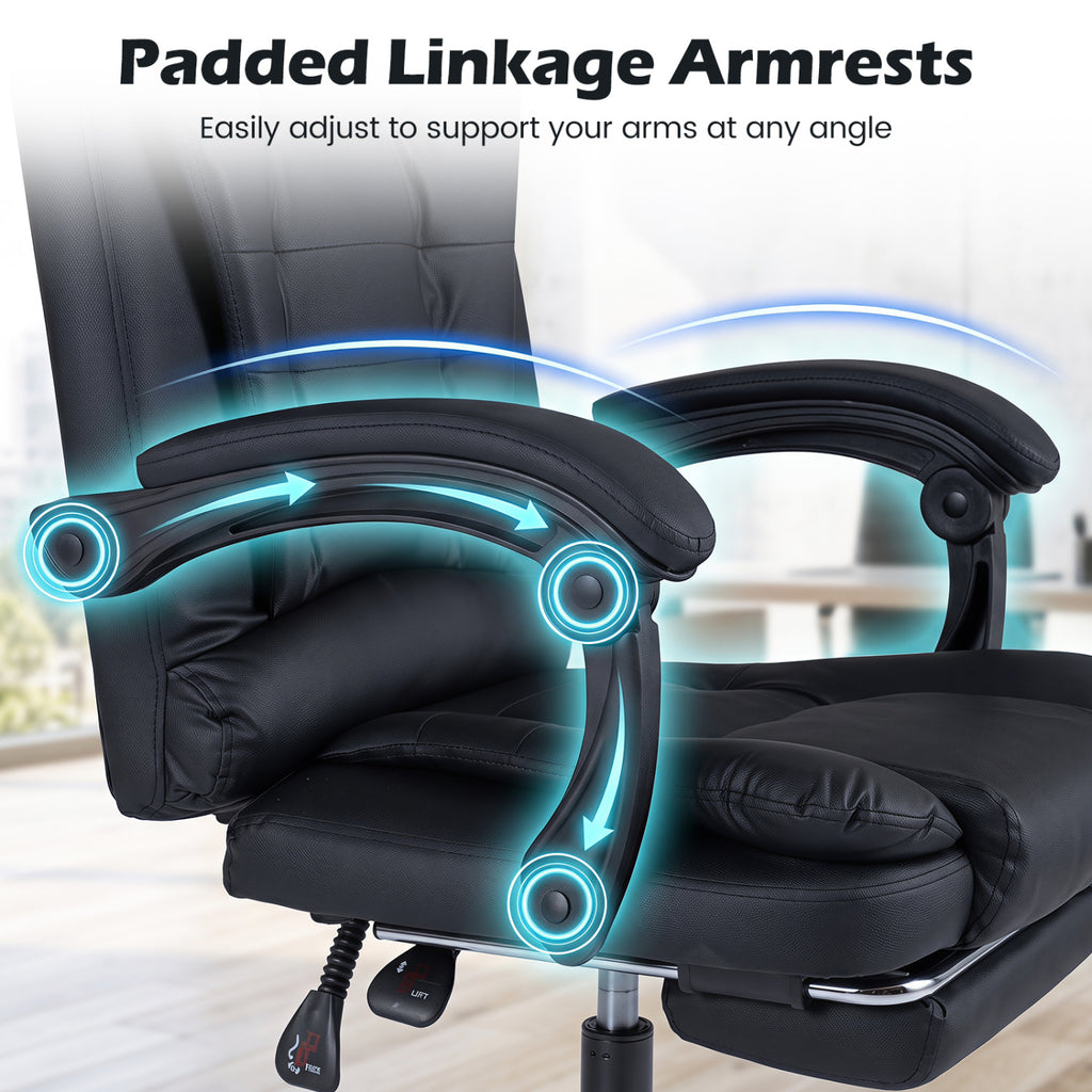 Massage Office Chair with Footrest & Reclining Backrest – Black