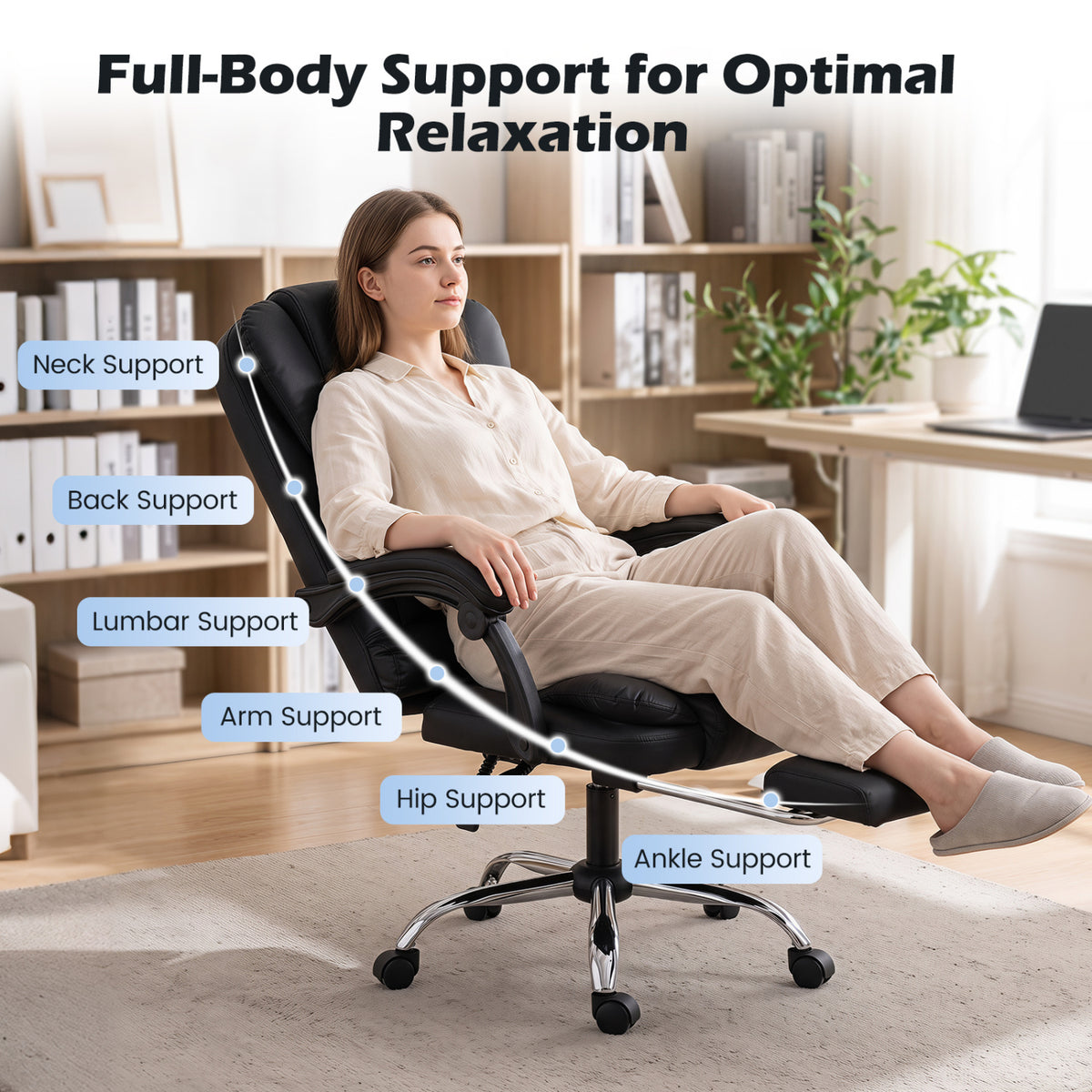 Massage Office Chair with Footrest & Reclining Backrest – Black