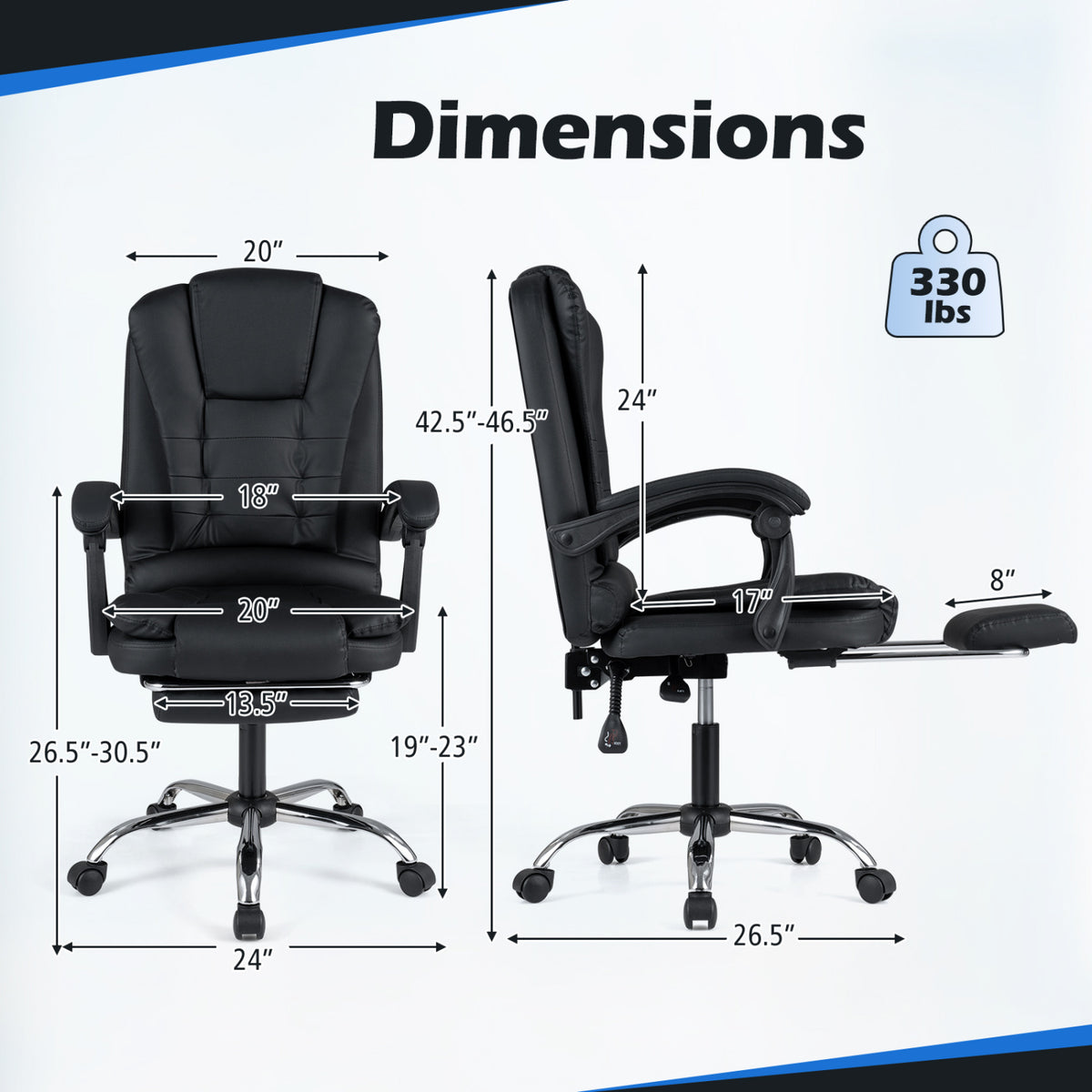 Massage Office Chair with Footrest & Reclining Backrest – Black
