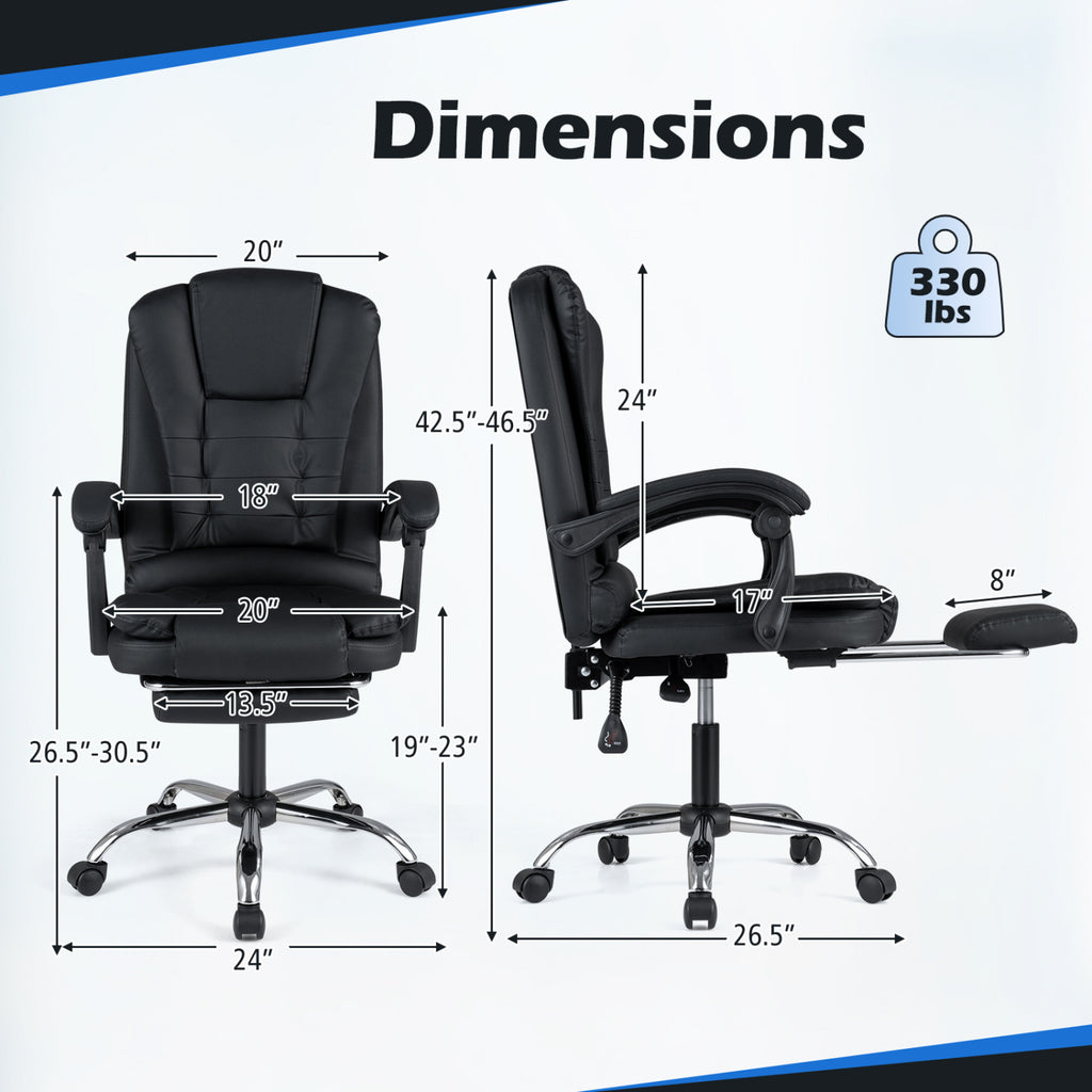 Massage Office Chair with Footrest & Reclining Backrest – Black