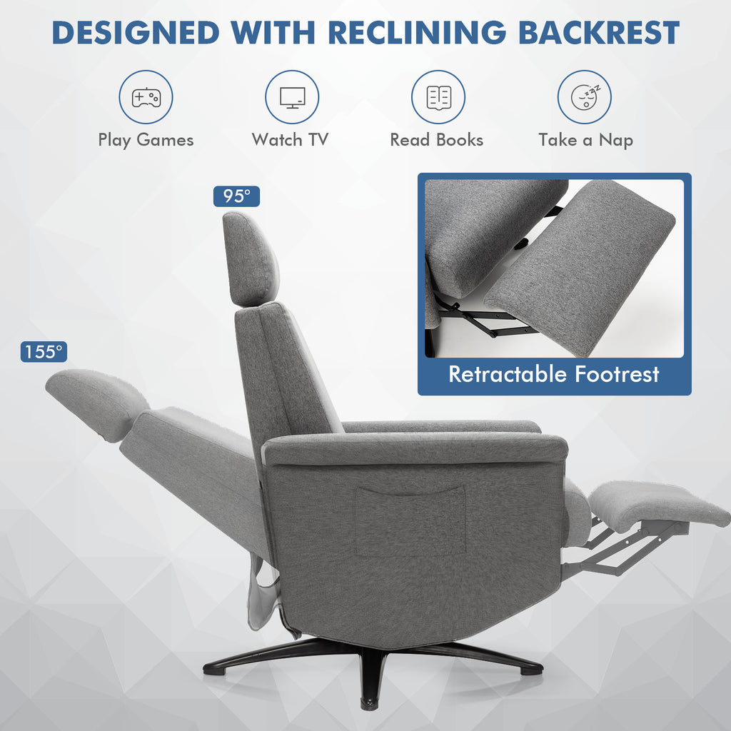 Swivel Massage Recliner Chair with Adjustable Headrest - Gray