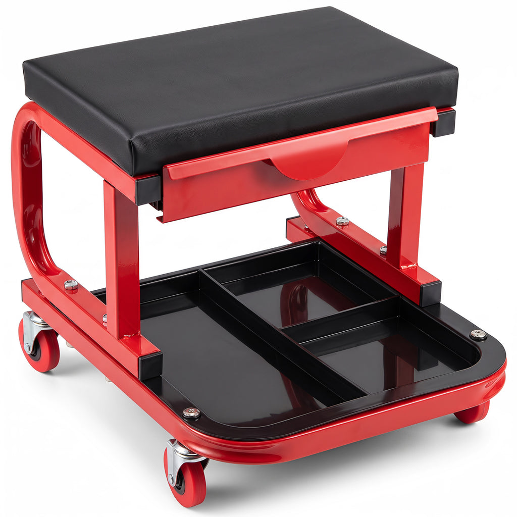 Mechanic Rolling Stool with Tool Trays and Magnetic Drawer for Garage
