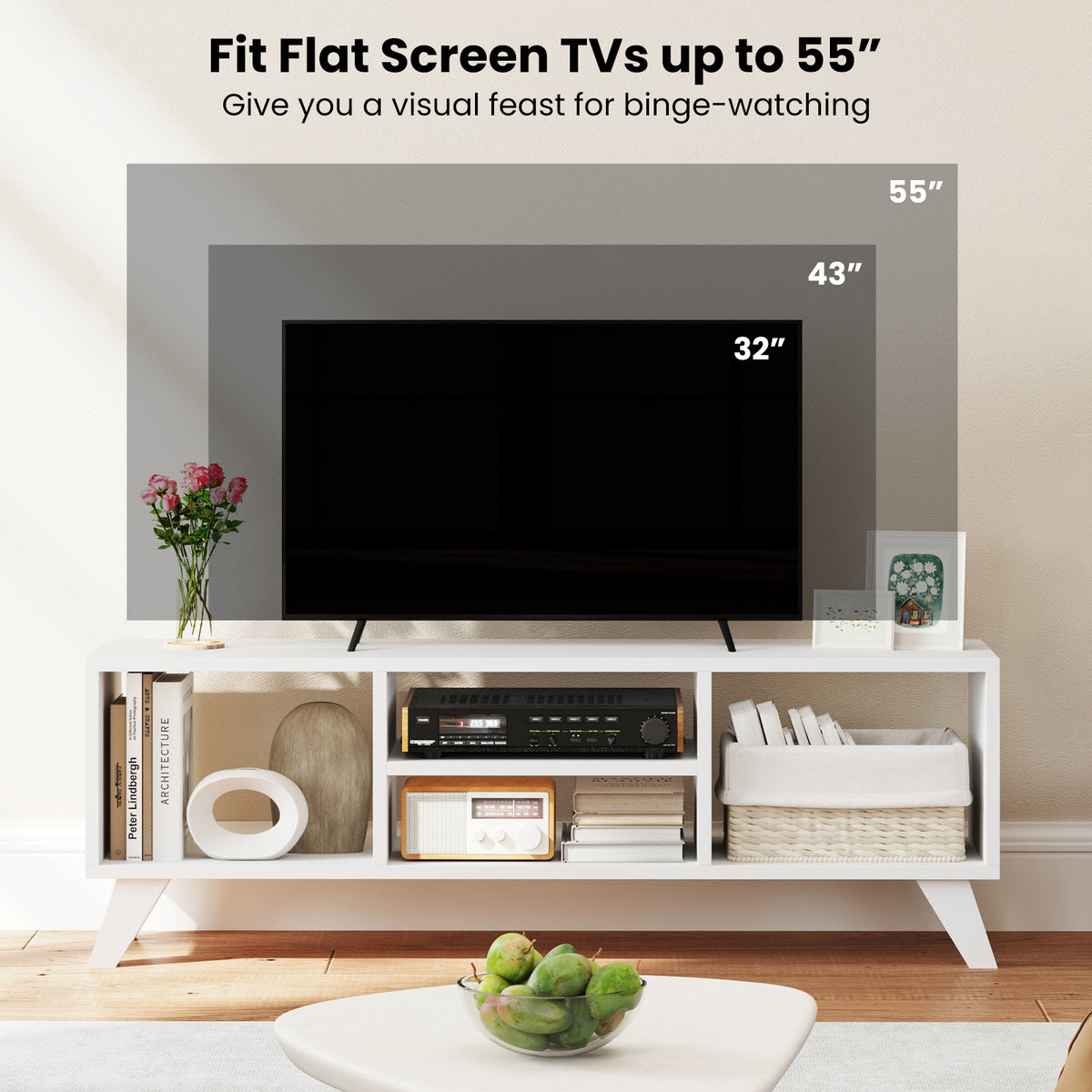 White TV Console Table with Storage Compartments