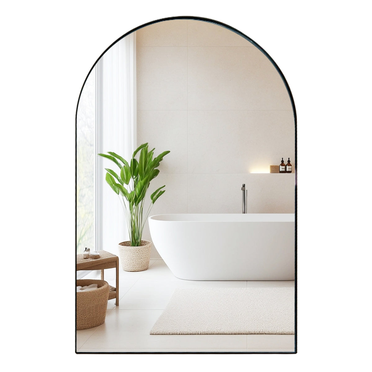 Brushed Metal Wall-Mounted Storage Cabinet with Arched Mirror - Black