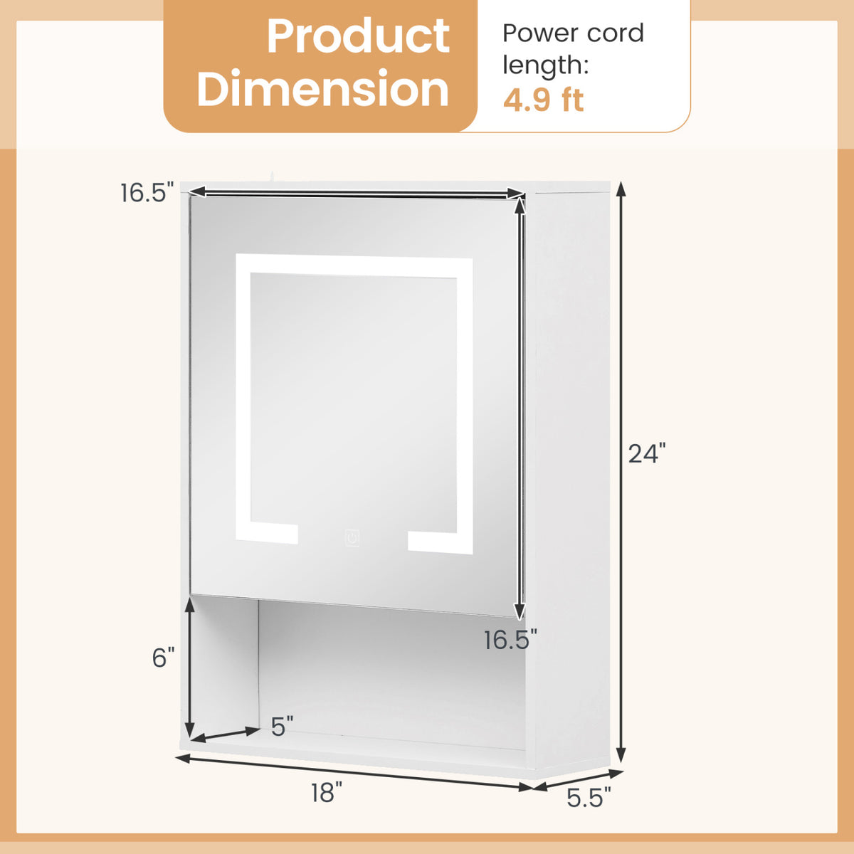 Medicine Cabinet with Mirror and 3 Color LED Lights Recessed or Wall