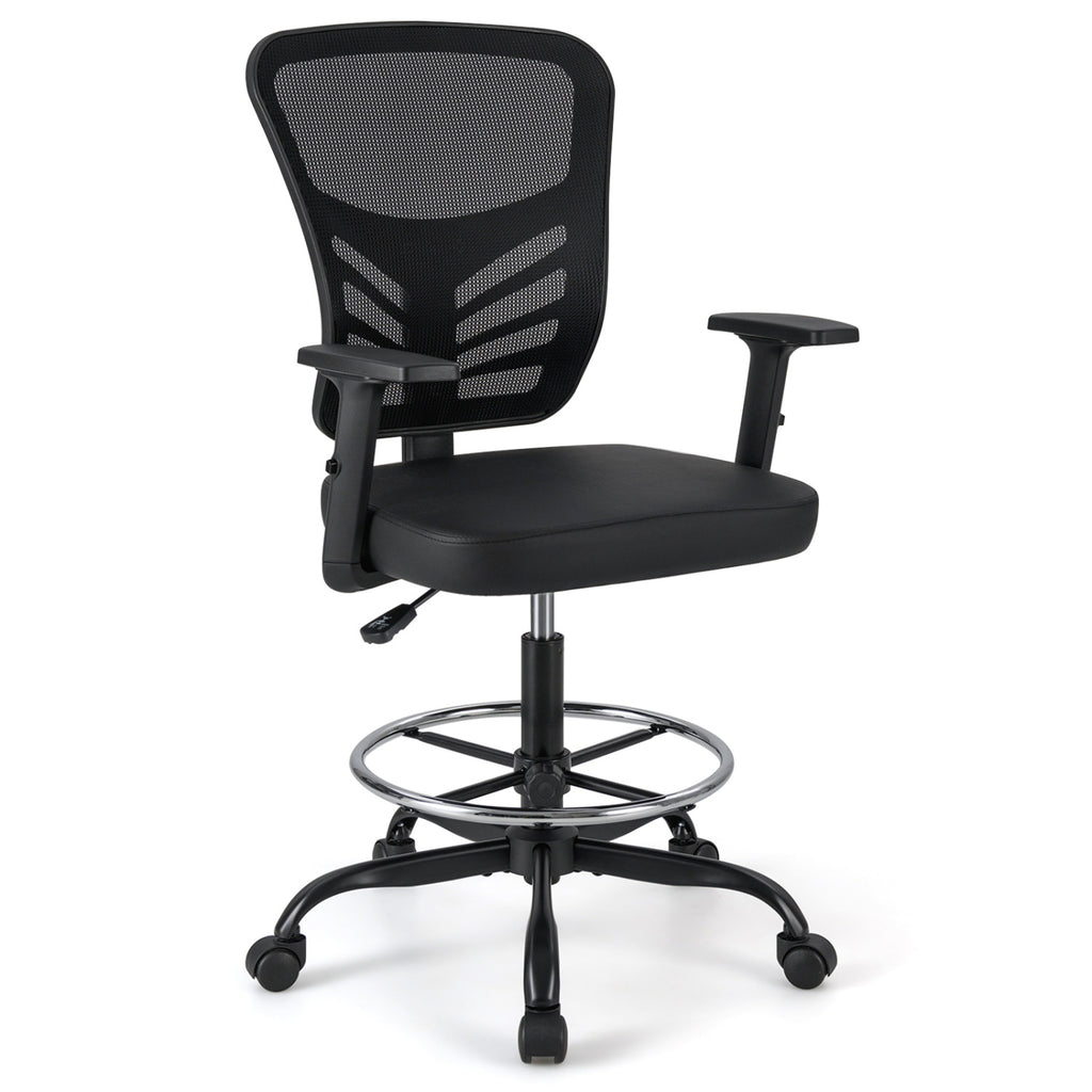Mesh Drafting Chair Office with Adjustable Armrests and Foot-Ring