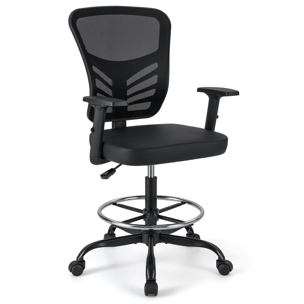 Mesh Drafting Chair Office with Adjustable Armrests and Foot-Ring