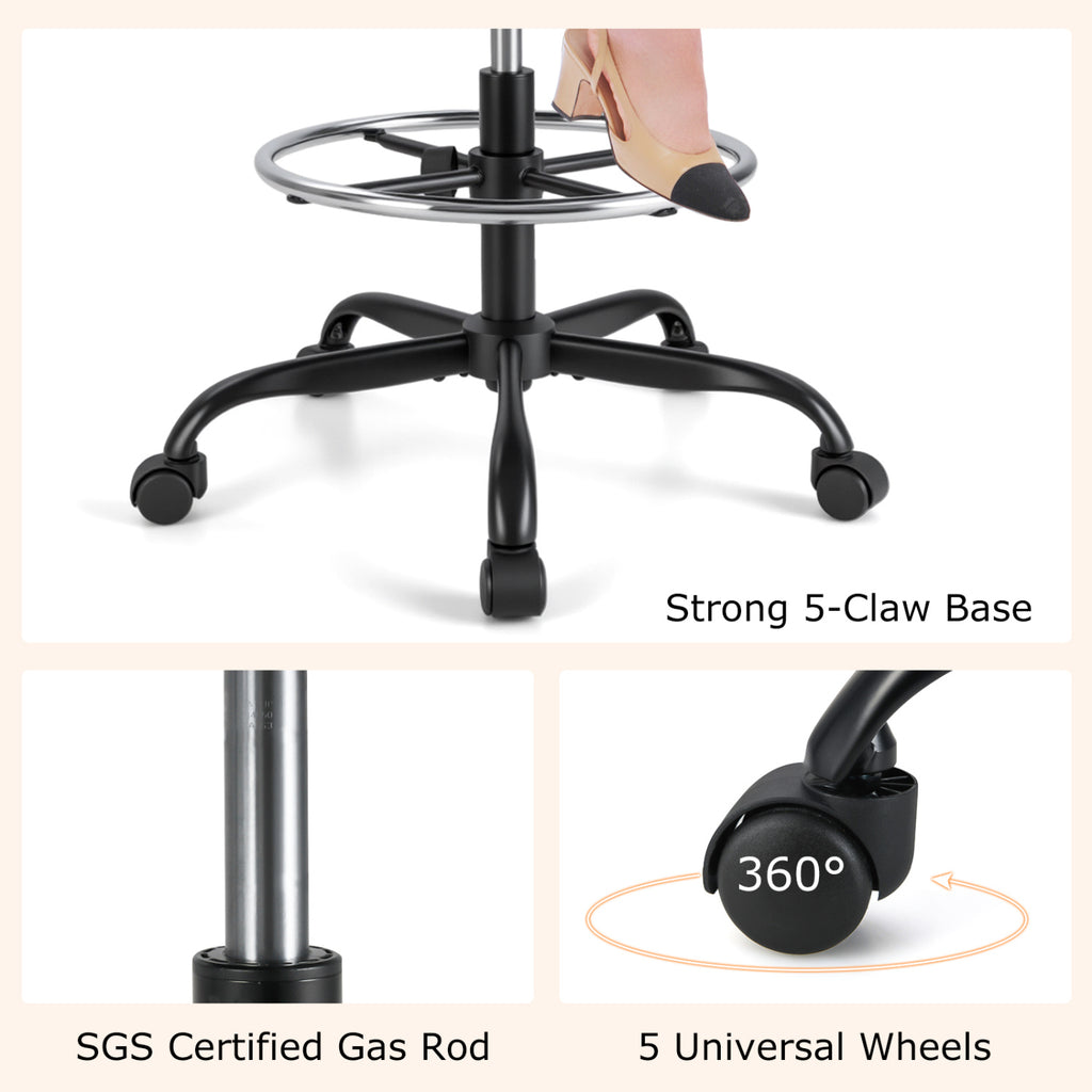 Mesh Drafting Chair Office with Adjustable Armrests and Foot-Ring