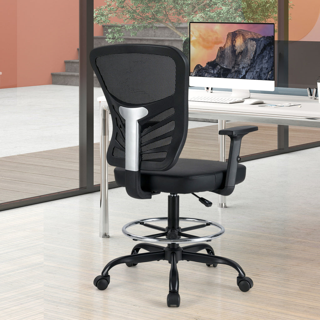 Mesh Drafting Chair Office with Adjustable Armrests and Foot-Ring