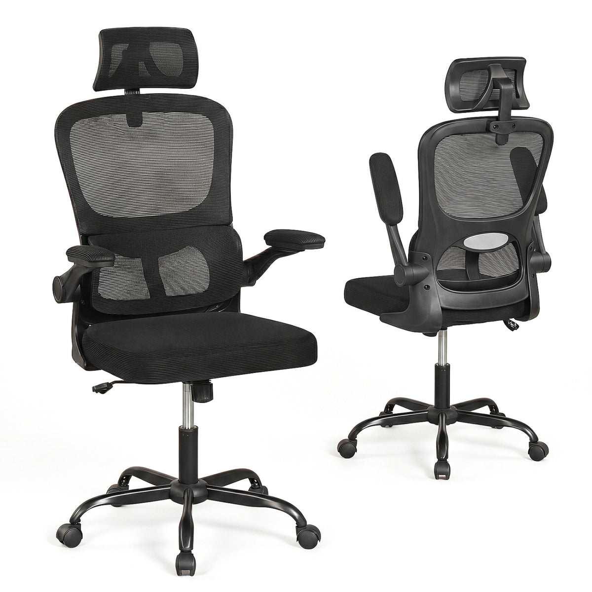 Mesh Office Chair with Lumbar Support & Flip-Up Armrests, Black