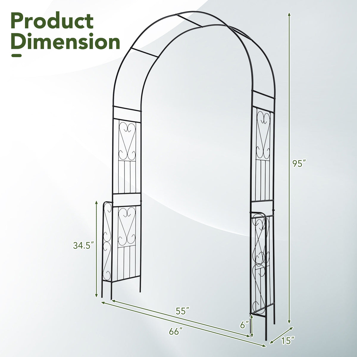 7.9 Feet Metal Garden Arch Backdrop Stand with Fence for Climbing