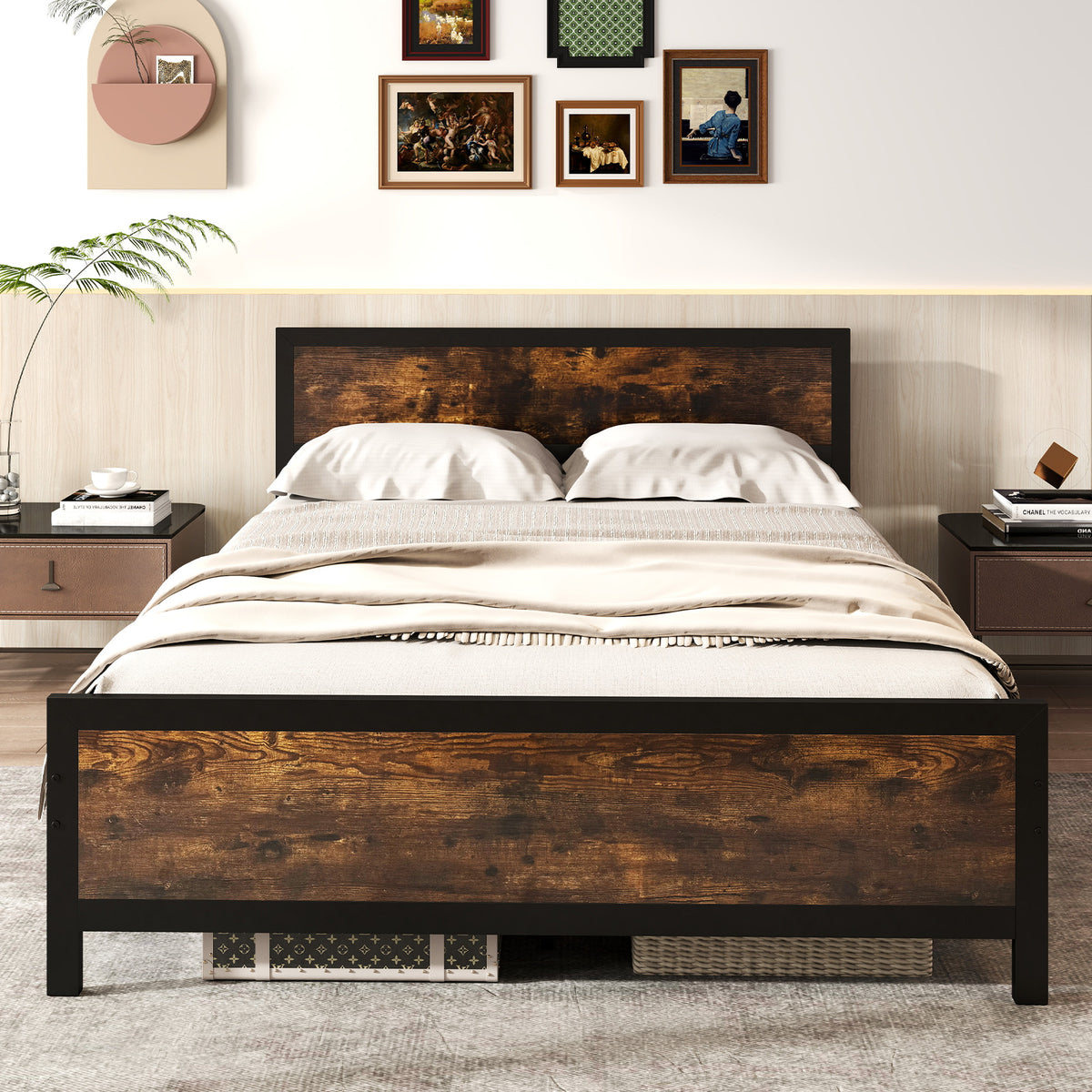 Metal Bed Frame with Headboard & Footboard – Queen, Style A