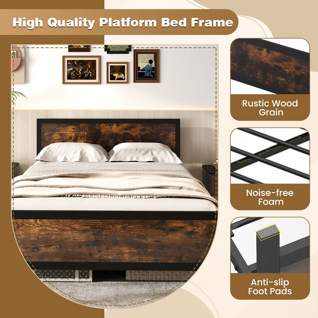Metal Bed Frame with Headboard & Footboard – Queen, Style A