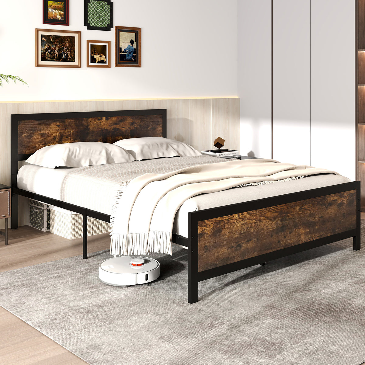 Metal Bed Frame with Headboard & Footboard – Queen, Style A