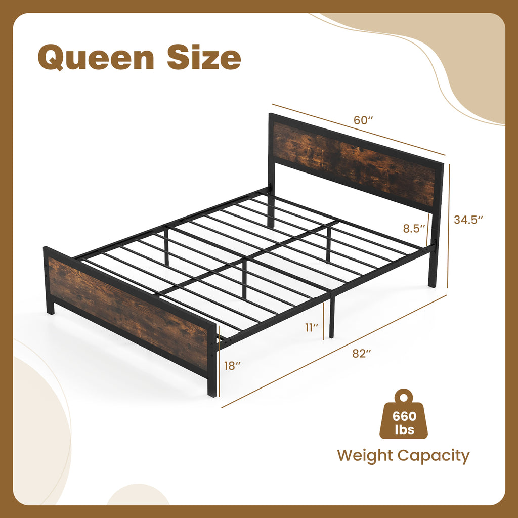 Metal Bed Frame with Headboard & Footboard – Queen, Style A
