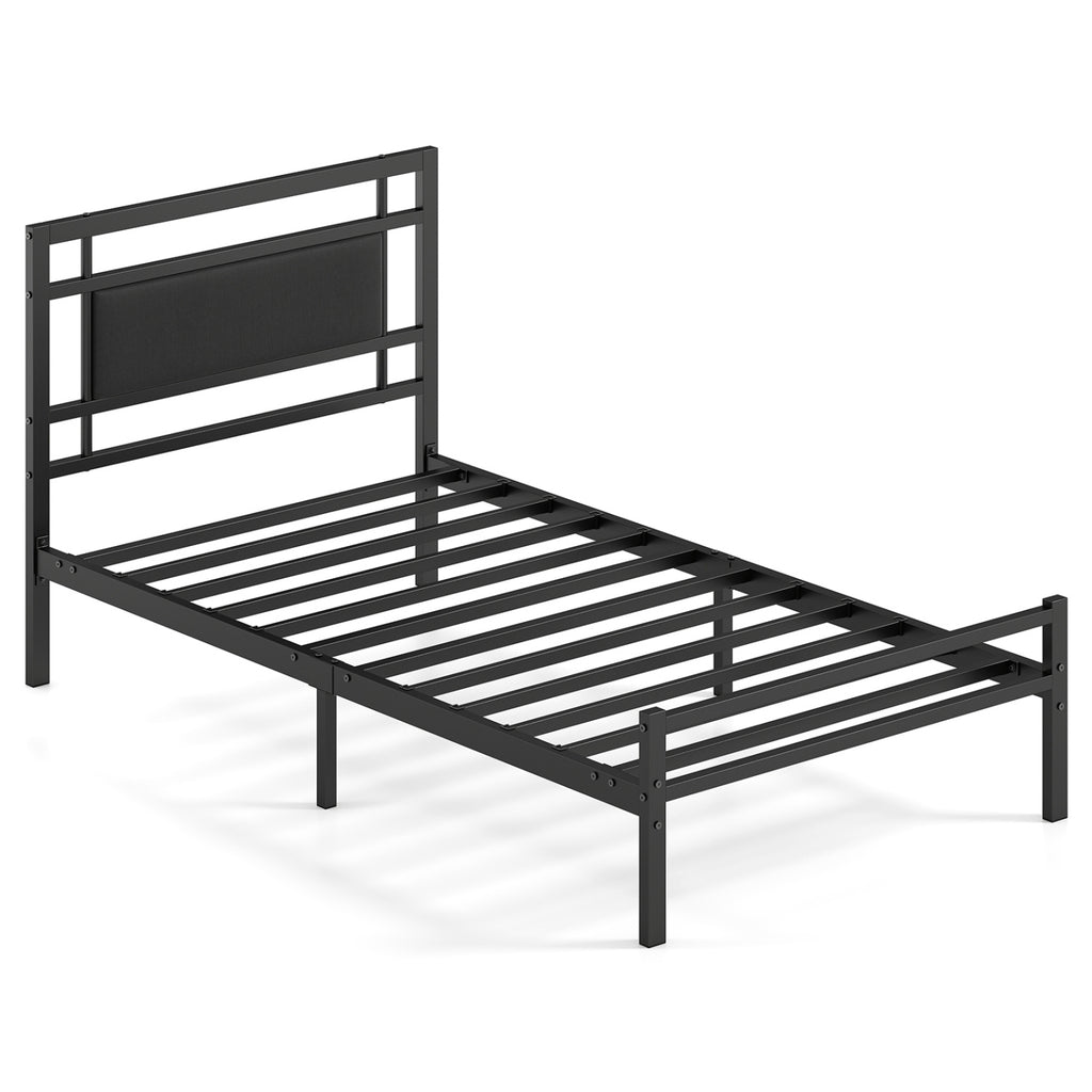Metal Bed Frame with Upholstered Headboard - Twin Size