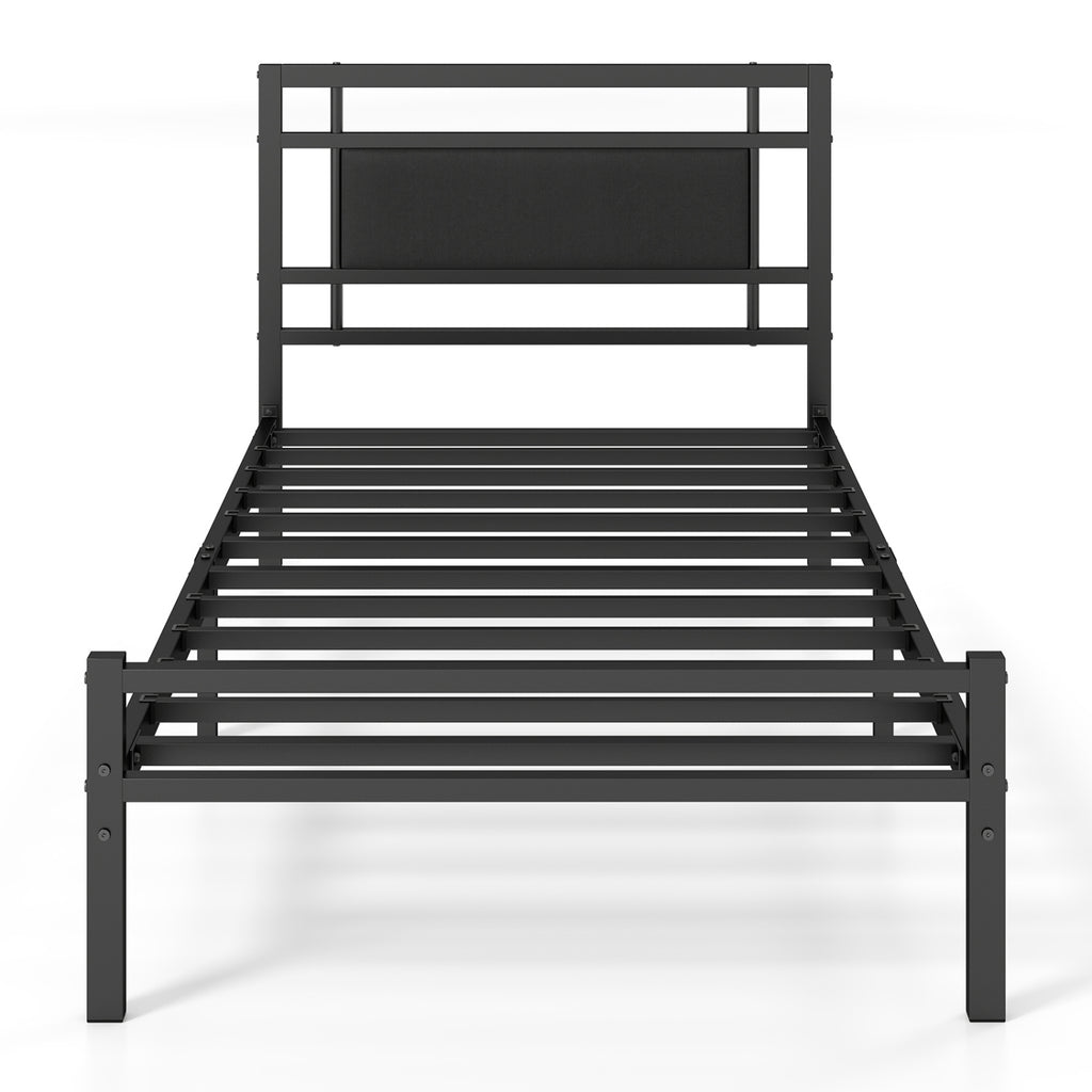 Metal Bed Frame with Upholstered Headboard - Twin Size