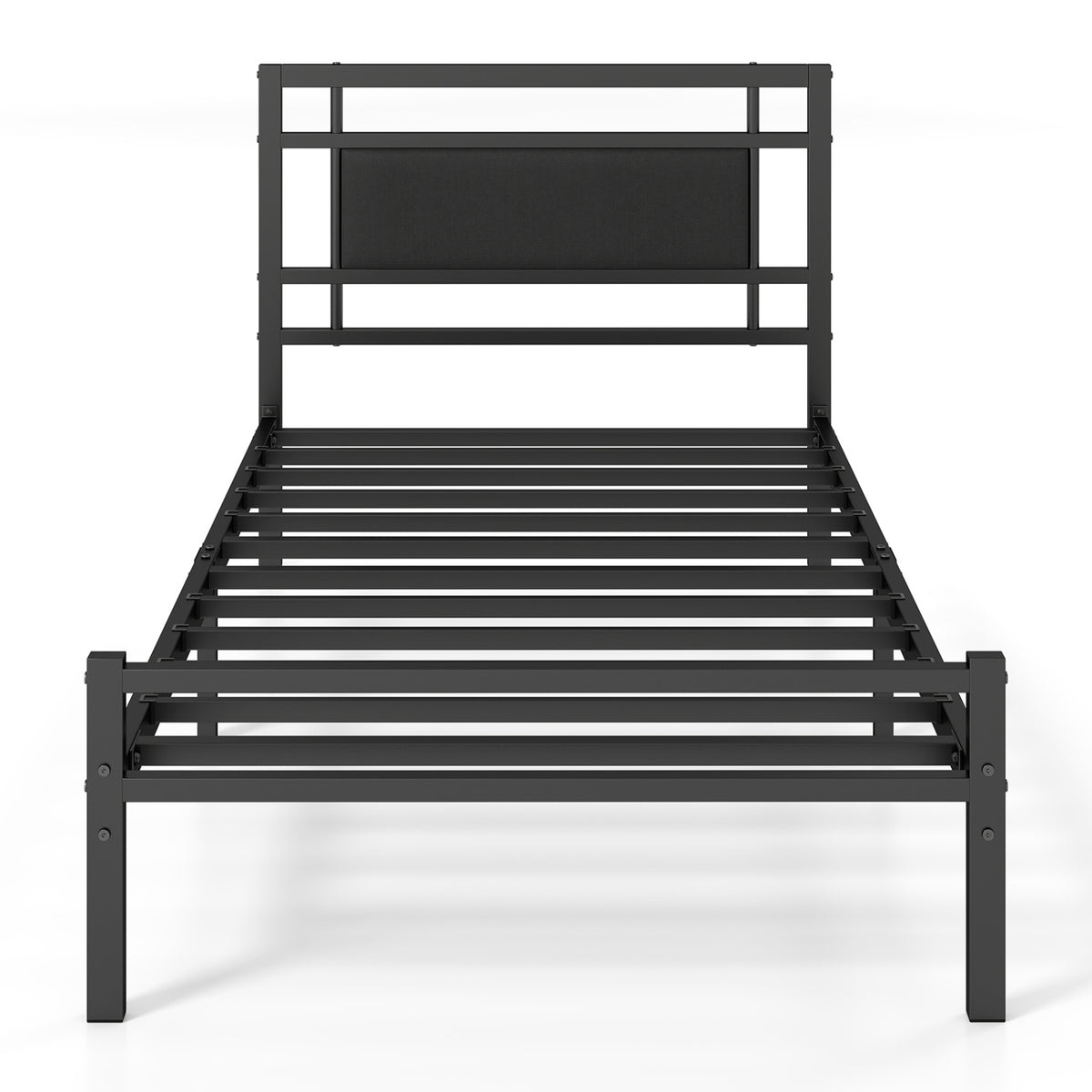 Metal Bed Frame with Upholstered Headboard - Twin Size