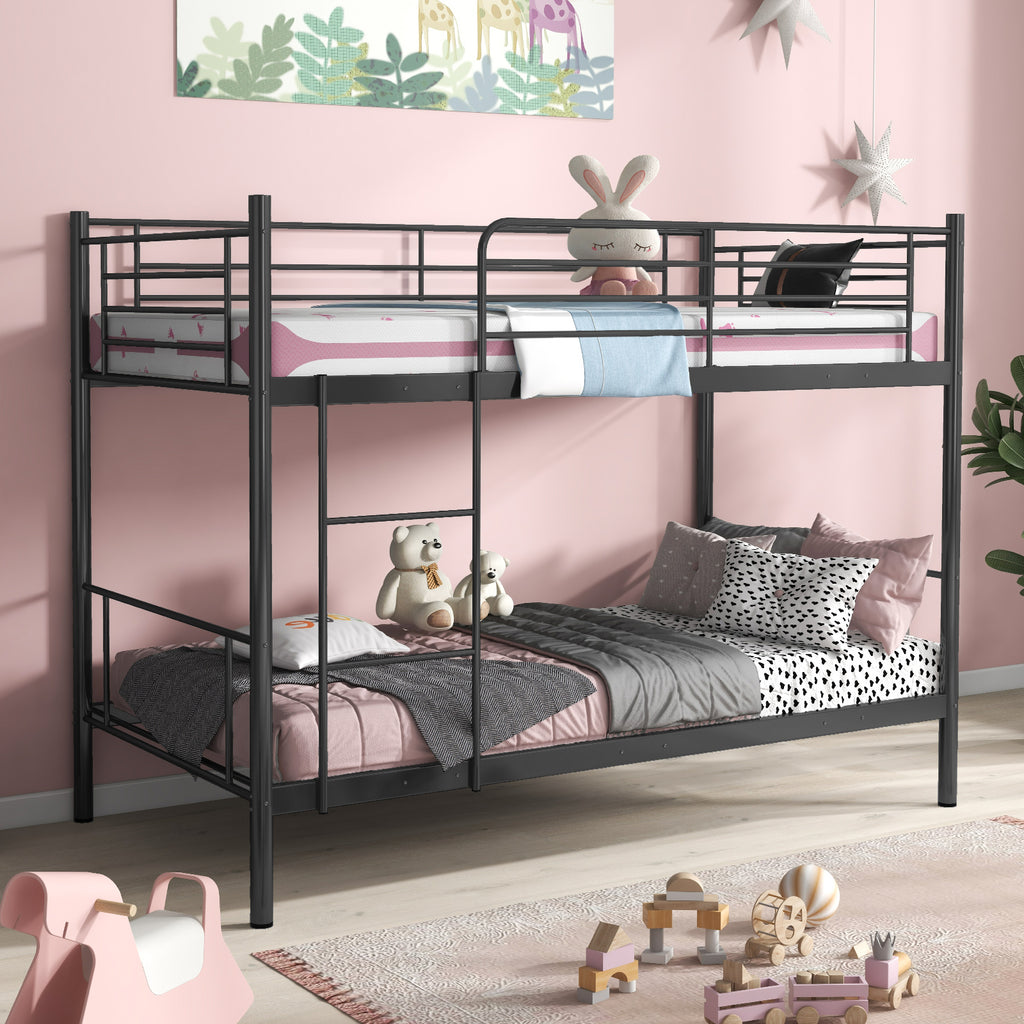 Metal Bunk Bed with Ladder and Guardrails - Black