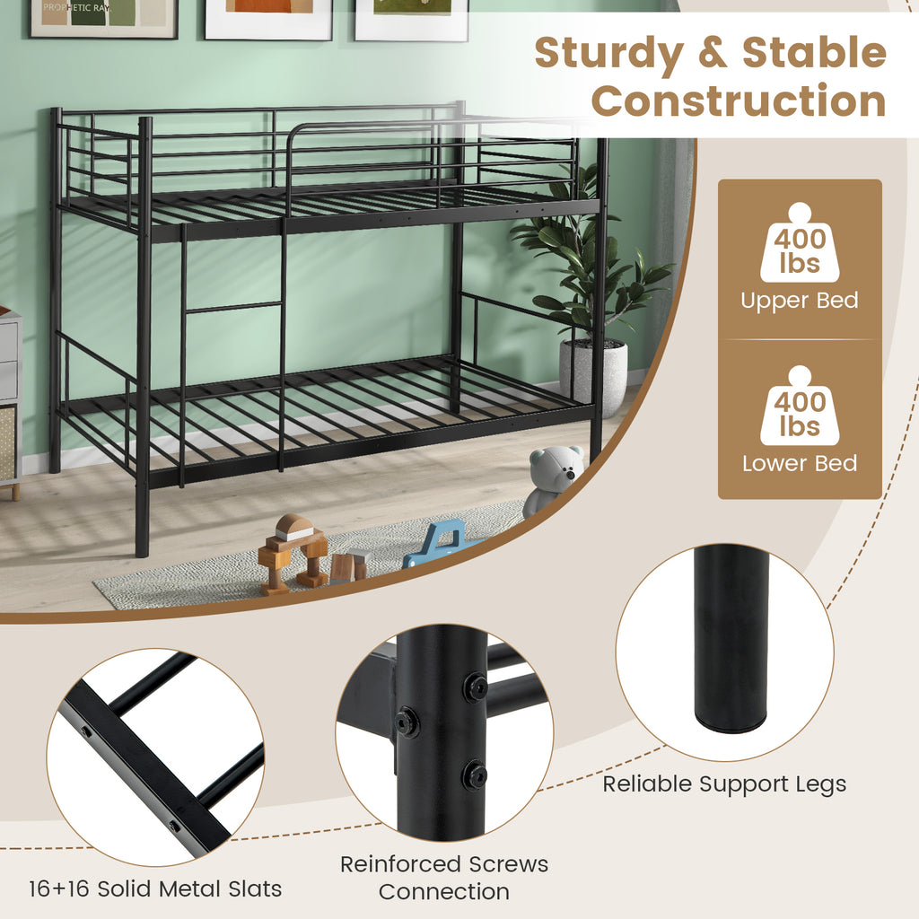 Metal Bunk Bed with Ladder and Guardrails - Black
