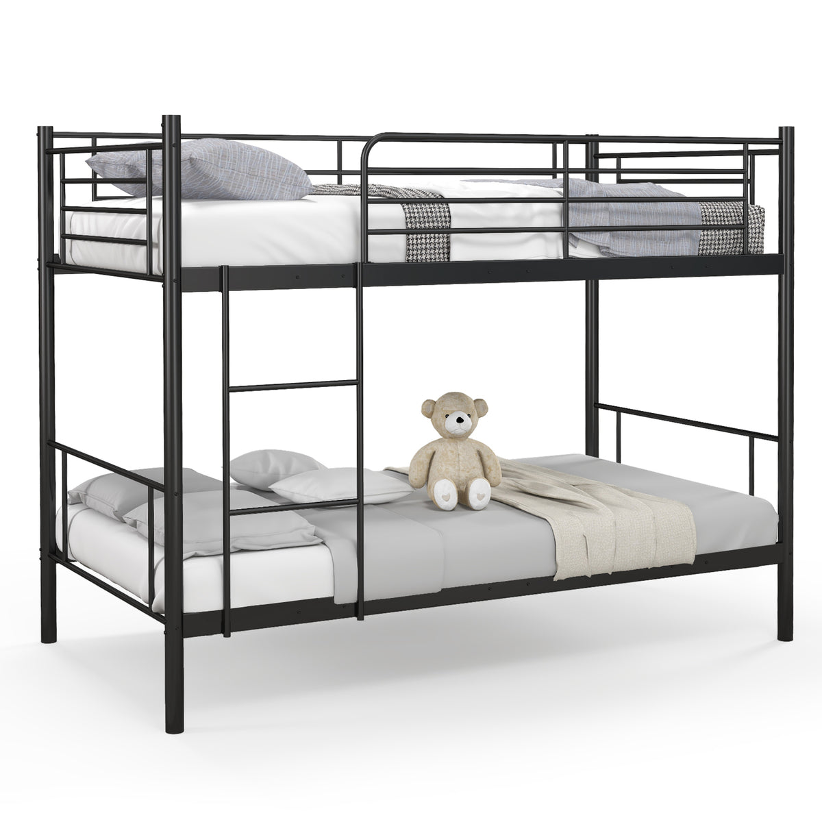Metal Bunk Bed with Ladder and Guardrails - Black