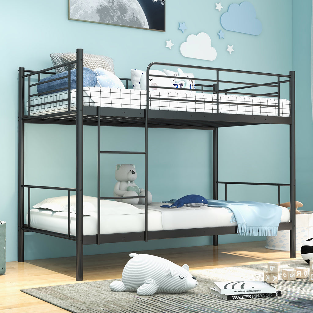 Metal Bunk Bed with Ladder and Guardrails - Black