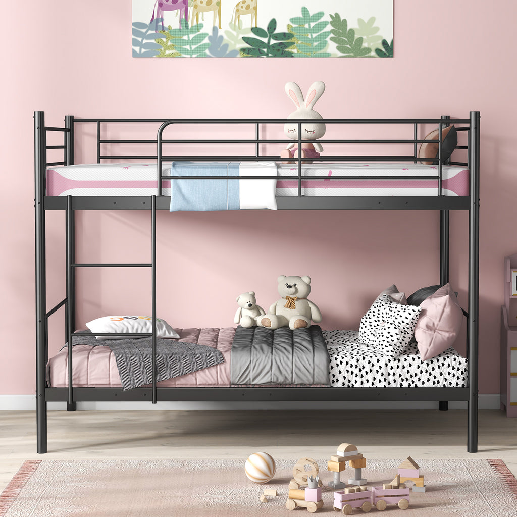 Metal Bunk Bed with Ladder and Guardrails - Black